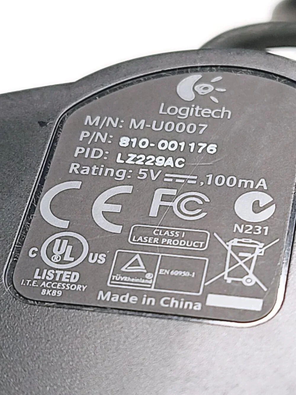 Logitech M500 USB Optical 7 Button Mouse Black Performance Laser M-U0007 WORKS